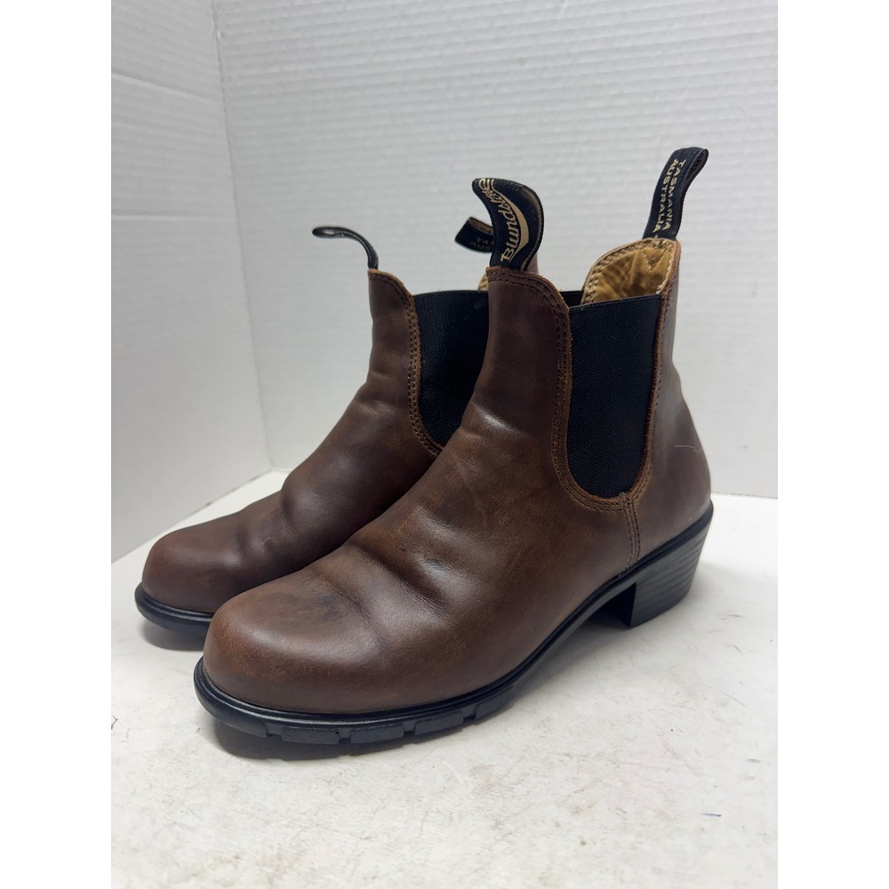 Blundstone 1673 Womens Series Heel Chelsea Boots Antique Brown Leather US 7.5